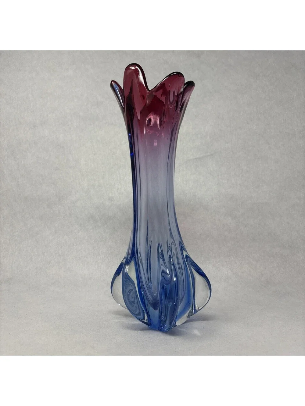 VTG Murano Swung Vase Hand Blown Glass Pink & Blue Sommerso 1960's MCM 11.5